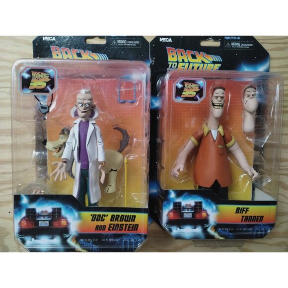 Back to the Future Biff Tanner and Doc Brown with Einstein 2 Pack Action Figures - Picture 1 of 9